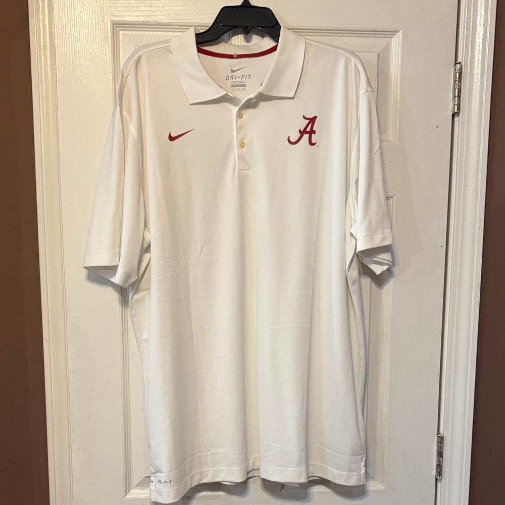 Nike White Polo with Crimson Alabama 'A' Logo